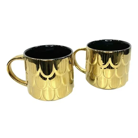 New Starbucks SET of 2 Gold Mermaid Coffee Mugs Rare - Picture 3 of 7